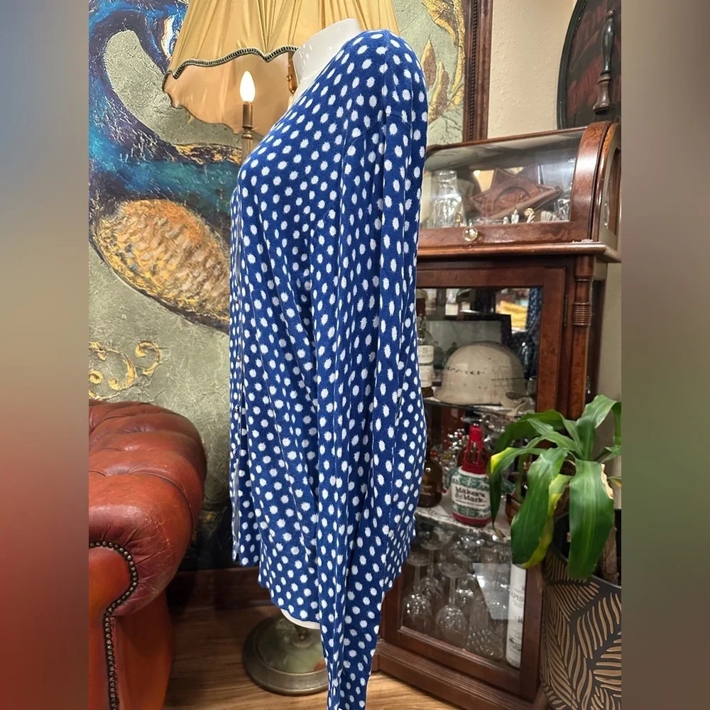 Covington Blue White Polka Dot Cardigan Sweater Soft Knit Minimalist Preppy - Picture 7 of 8